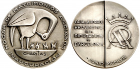 1958. Barcelona. Inauguración del Hogar de Matrimonios Ancianos. Plata. 107,22 g. Ø55 mm. EBC.