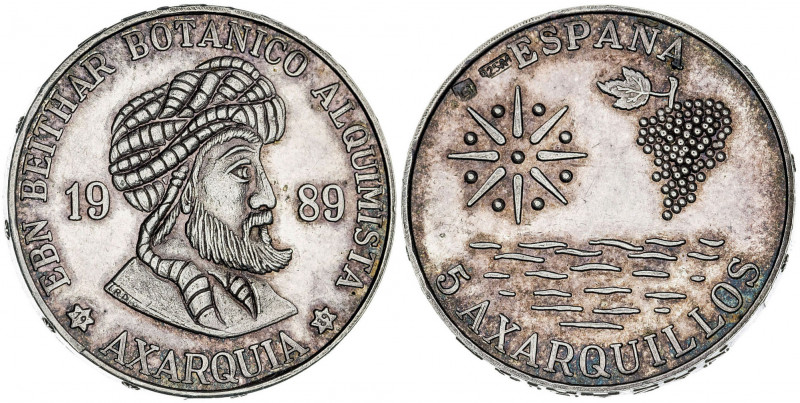 1989. 5 axarquillos. Ebn Beithar, botánico alquimista. 10,05 g. EBC.