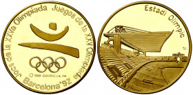 Medalla dedicada a las Olimpiadas de Barcelona: Estadio. En estuche. AU. 8,37 g. Ø26 mm. Proof.