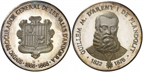 Andorra. s/d. Guillem M. d'Areny i de Plandolit, síndic procurador general (1866-1868). En estuche con certificado. Plata. 23,94 g. Ø40 mm. Proof.