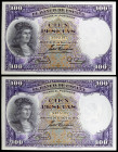 1931. 100 pesetas. (Ed. C11) (Ed. 360). 25 de abril, Fernández de Córdoba. Pareja correlativa, fondo del personaje en negro. Esquinas rozadas. S/C-.