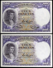 1931. 100 pesetas. (Ed. C11) (Ed. 360). 25 de abril, Fernández de Córdoba. Pareja correlativa, fondo del personaje en violeta. Esquinas rozadas. S/C-....