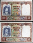 1931. 500 pesetas. (Ed. C12) (Ed. 361). 25 de abril, Elcano. Pareja correlativa. Esquinas rozadas. S/C-.