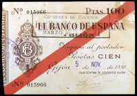 1936. Gijón. 100 pesetas. (Ed. C35) (Ed. 384). 5 de noviembre. Reparaciones en una esquina. MBC+.