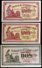1937. Asturias y León. 1 (dos) y 2 pesetas. (Ed. C48 y C49) (Ed. 397 y 398). 3 billetes. EBC+.