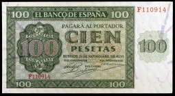 1936. Burgos. 100 pesetas. (Ed. D22a) (Ed. 421a). 21 de noviembre, serie F. EBC+.