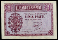 1937. Burgos. 1 peseta. (Ed. D26a) (Ed. 425a). 12 de octubre, serie D. Esquinas rozadas. EBC+.