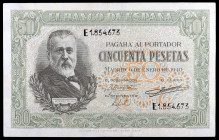 1940. 50 pesetas. (Ed. D38a) (Ed. 437a). 9 de enero, Menéndez Pelayo. Serie E, última emitida. Leve doblez. EBC-.