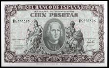 1940. 100 pesetas. (Ed. D39a) (Ed. 438a). 9 de enero, Colón. Serie H. Doblez central. MBC+.