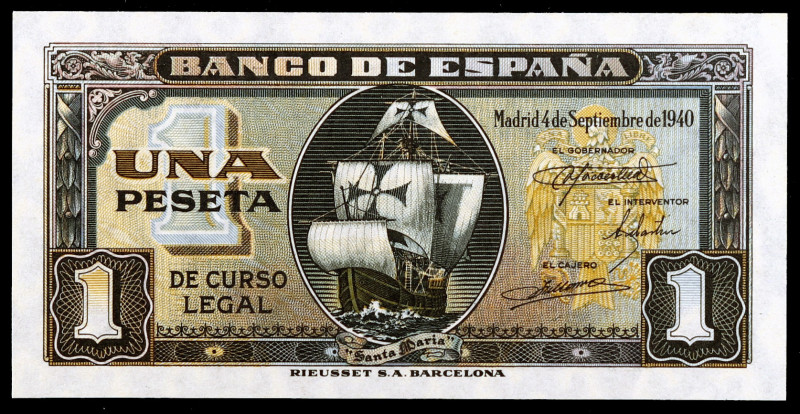 1940. 1 peseta. (Ed. D43a) (Ed. 442a). 4 de septiembre, Santa María. Serie I. Es...