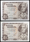 1948. 1 peseta. (Ed. D58) (Ed. 457). 19 de junio, Dama de Elche. Pareja correlativa, sin serie. S/C.