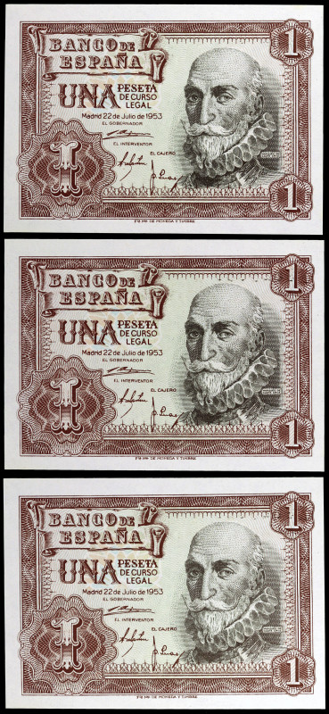 1953. 1 peseta. (Ed. D66a) (Ed. 465a). 22 de julio, Marqués de Santa Cruz. Trío ...