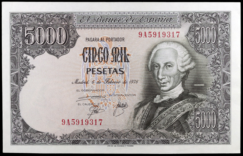 1976. 5000 pesetas. (Ed. E1b) (Ed. 475b). 6 de febrero, Carlos III. Serie 9A, de...