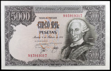 1976. 5000 pesetas. (Ed. E1b) (Ed. 475b). 6 de febrero, Carlos III. Serie 9A, de reposición. Esquinas rozadas. Escaso. S/C-.