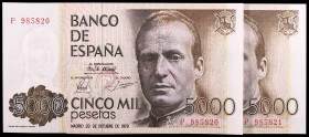 1979. 5000 pesetas. (Ed. E4a) (Ed. 478a). 23 de octubre, Juan Carlos I. Pareja correlativa, serie P. S/C.