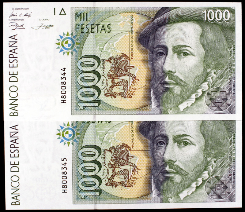 1992. 1000 pesetas. (Ed. E9a) (Ed. 483a). 12 de octubre, Hernán Cortés / Pizarro...