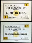 Manresa. Ferreteria Sol Germans i Cia. 50 céntimos y 1 peseta. (AL. 3173 y 3174). 2 billetes. EBC+.