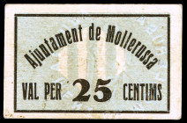 Mollerussa. 25 céntimos. (T. 1738). Cartón. Raro así. EBC.
