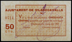 Viladecavalls del Vallès. 50 céntimos. (T. 3204a). Cartón. Raro. S/C-.