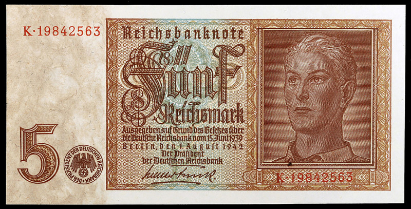 Alemania. 1942. Reichsbank. 5 reichsmark. (Pick 186b). 1 de agosto. Marca de agu...