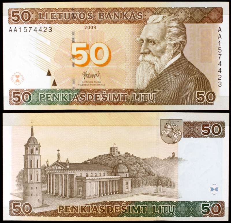 Lituania. 2003. Banco de Lituania. 50 litu. (Pick 67). Jonas Basanavicius. Ex Co...