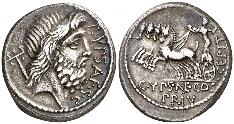(hacia 58 a.C.). Gens Plautia. Denario. (Bab. 11) (Craw. 420/1a). 3,94 g. MBC+.