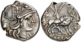 (hacia 137 a.C.). Gens Pompeia. Denario. (Bab. 1) (S. 1a) (Craw. 235/1c). 4 g. MBC+.