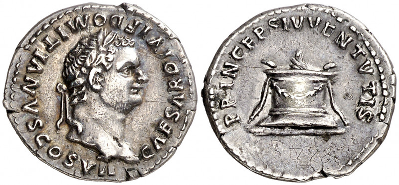 (80-81 d.C.). Domiciano. Denario. (Spink 2676) (S. 397a) (RIC. 266, de Tito). 3,...