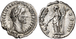 (151-152 d.C.). Antonino pío. Denario. (Spink 4095 var) (S. 585) (RIC. 216a). 3,41 g. MBC+/EBC-.