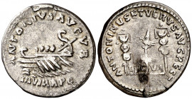 (168-169 d.C.). Denario. (Spink 5236) (S. 83, Marco Antonio) (RIC. 443). Restitución de Marco Aurelio y Lucio Vero. Escasa. 3,52 g. MBC+/MBC.