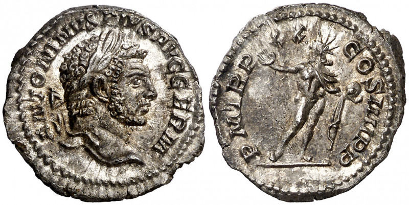 (217 d.C.). Caracalla. Denario. (Spink 6848 var) (S. 390b) (RIC. falta). Muy bel...