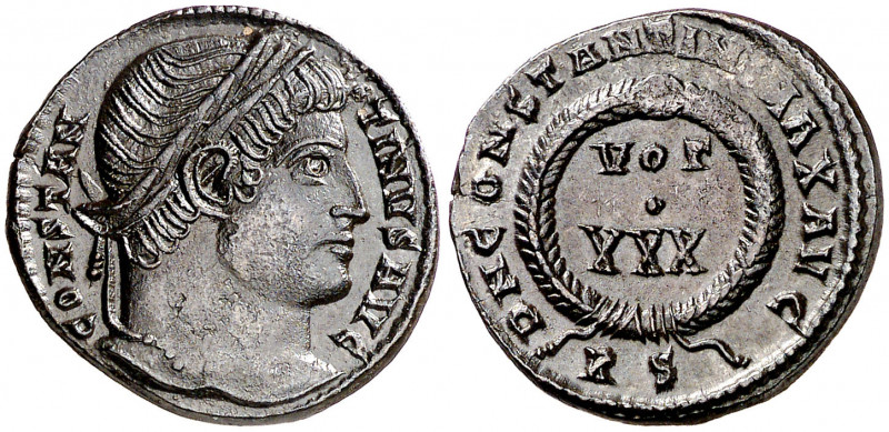 (329 d.C.). Constantino I. Roma. AE 19. (Spink 16225) (Co. 129) (RIC. 318). Muy ...