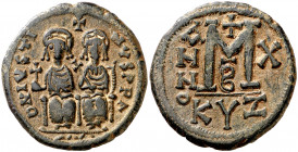 (574-575). Justino II y Sofía. Cyzicus. Follis. (Ratto 881) (S. 372). Ex Áureo 27/06/1991, nº 113. Rara así. 14,17 g. MBC+.