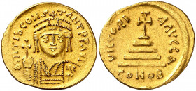 Tiberio II Constantino (578-582). Constantinopla. Sólido. (Ratto 915) (S. 422). 4,47 g. MBC+.