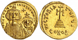Constante II y Constantino IV (654-659). Constantinopla. Sólido. (Ratto 1587 var) (S. 959). Bella. 4,34 g. EBC.