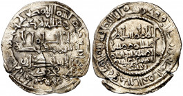 Califato. AH 405. Ibn Jalaf, a nombre de Suleiman. Al Andalus. Dirhem. (V. 800) (Prieto 30). Muy rara. 1,86 g. MBC+.