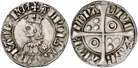 Alfons III (1327-1336). Barcelona. Croat. (Cru.V.S. 366.1) (Badia falta) (Cru.C.G. 2184c). Flores de seis pétalos en el vestido. Letras A con travesañ...