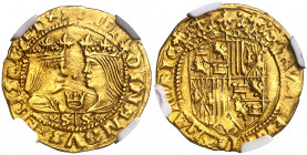 Ferran II (1479-1516). València. Ducat. (Cru.V.S. 1200) (Cru.C.G. 3116 var). Acuñación floja en pequeña zona. Bella. Brillo original. En cápsula de la...