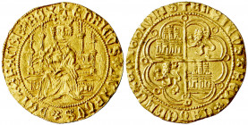 Enrique IV (1454-1474). Sevilla. Enrique "de la silla". (AB. 653) (M.R. 20.13 var). Orla circular en anverso y lobular en reverso. Muy bella. Ex Áureo...