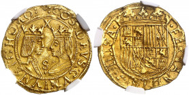 Reyes Católicos. Sevilla. X. 1 excelente. (AC. 666). En cápsula de la NGC como MS62, nº 4841454-003. Leves marquitas. Bella. Rara y más así. 3,47 g. E...