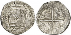 s/d. Felipe II. Valladolid. . 8 reales. (AC. 763). Buen ejemplar. Muy rara. 27,29 g. MBC+.