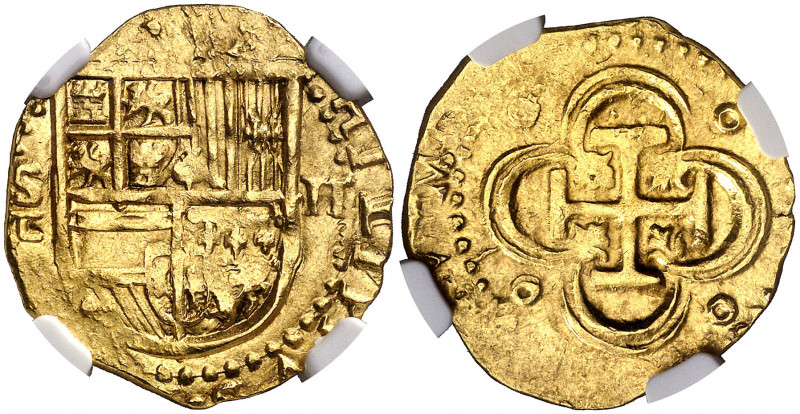 s/d (1566-1587). Felipe II. Sevilla. . 2 escudos. (AC. 828). En cápsula de la NG...