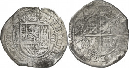 1599. Felipe III. Segovia. Castillejo. 8 reales. (AC. 935). Oxidaciones limpiadas. Muy rara. 27 g. (MBC/MBC-).