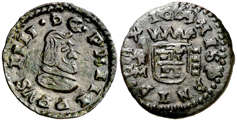 1663. Felipe IV. Trujillo. M. 4 maravedís. (AC. 284) (J.S. M-770). Atractiva. Es...