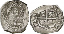 1643. Felipe IV. MD (Madrid). B. 8 reales. (AC. 1272). Muy rara, sólo hemos tenido tres ejemplares. 27,19 g. MBC-.