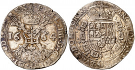 1664. Felipe IV. Tournai. 1 patagón. (Vti. 1147) (Vanhoudt 645.TO). Preciosa pátina. 27,88 g. MBC+.