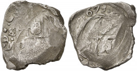 1673. Carlos II. Sevilla. M. 8 reales. (AC. 782). Acuñación descuidada con vanos. Muy rara, no hemos tenido ningún ejemplar. 26,40 g. (MBC-).