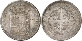 1729. Felipe V. Sevilla. 8 reales. (AC. 1621). Sin indicación de valor ni de ensayador. Atractiva. Rara y más así. 26,93 g. EBC-.