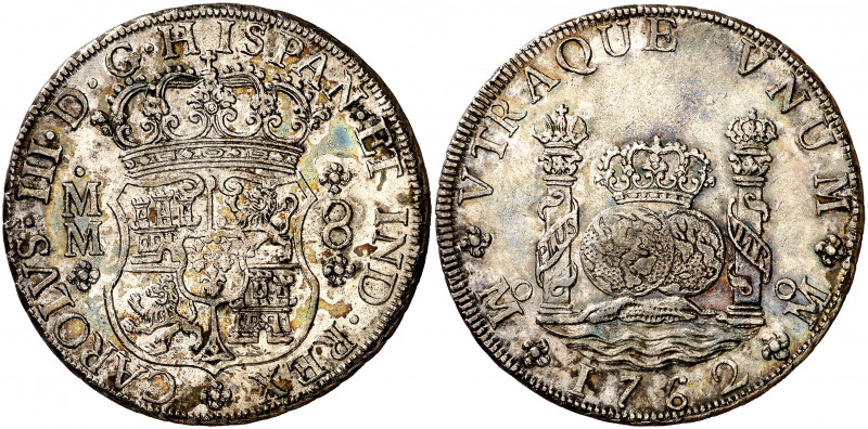 1762. Carlos III. México. MM. 8 reales. (AC. 1080). Columnario. Pátina irregular...