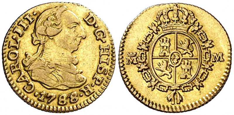 1788/7. Carlos III. Madrid. M. 1/2 escudo. (AC. 1282). Rayita. Buen ejemplar. 1,...